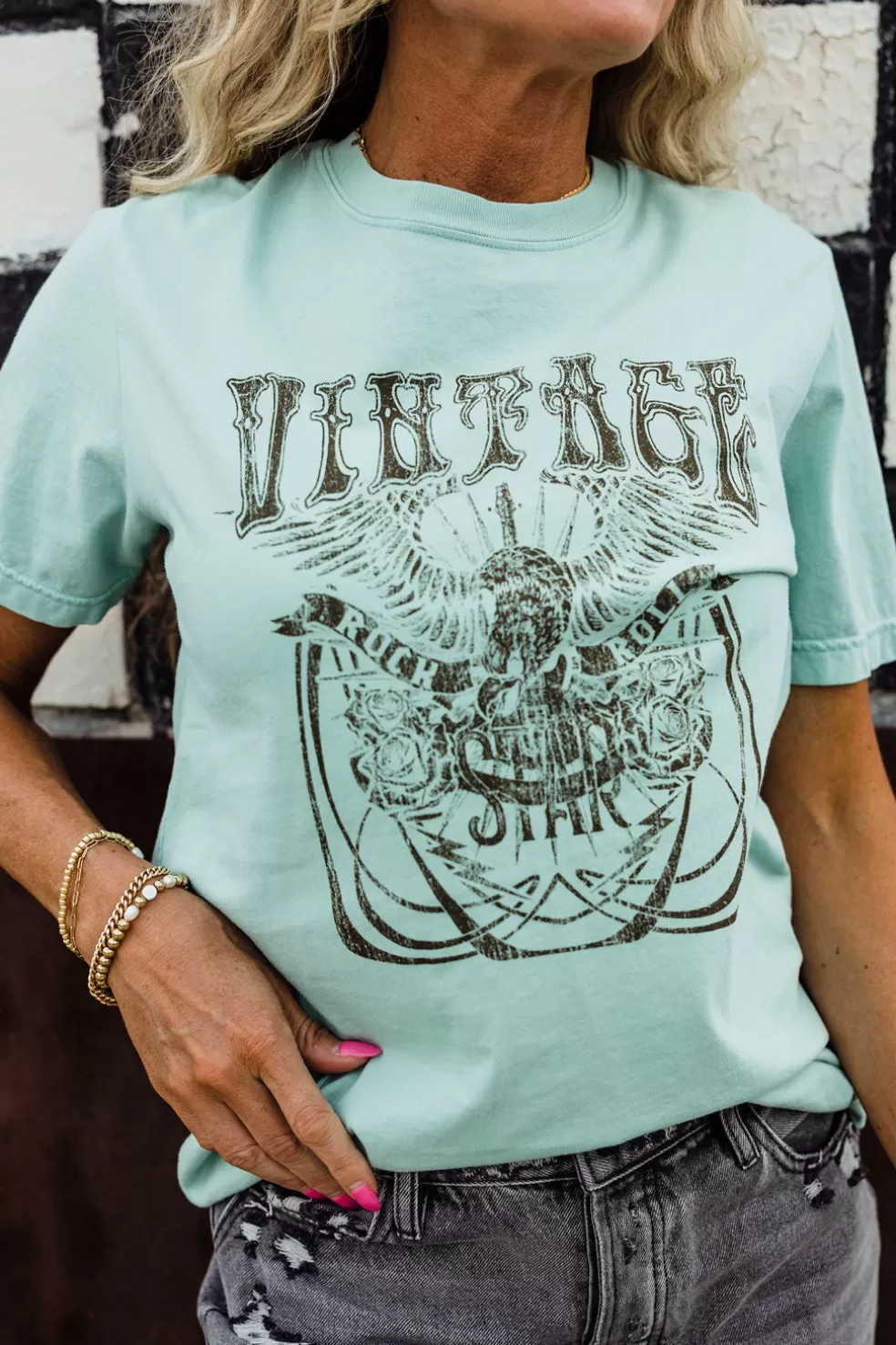 Tees | Rustee Vintage Rock Tee-Dusty Mint